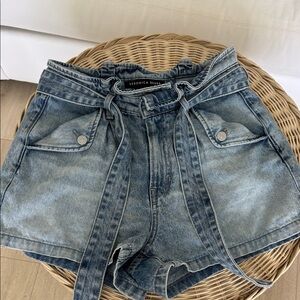 Veronica Beard Light Blue Jean Shorts with Belt